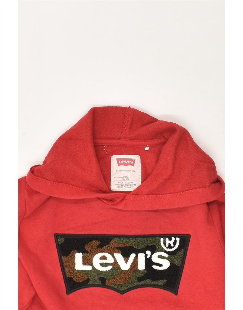 LEVI'S Boys Graphic Hoodie Jumper 13-14 Years Red Cotton | Vintage Levi's | Thrift | Second-Hand Levi's | Used Clothing | Messina Hembry 