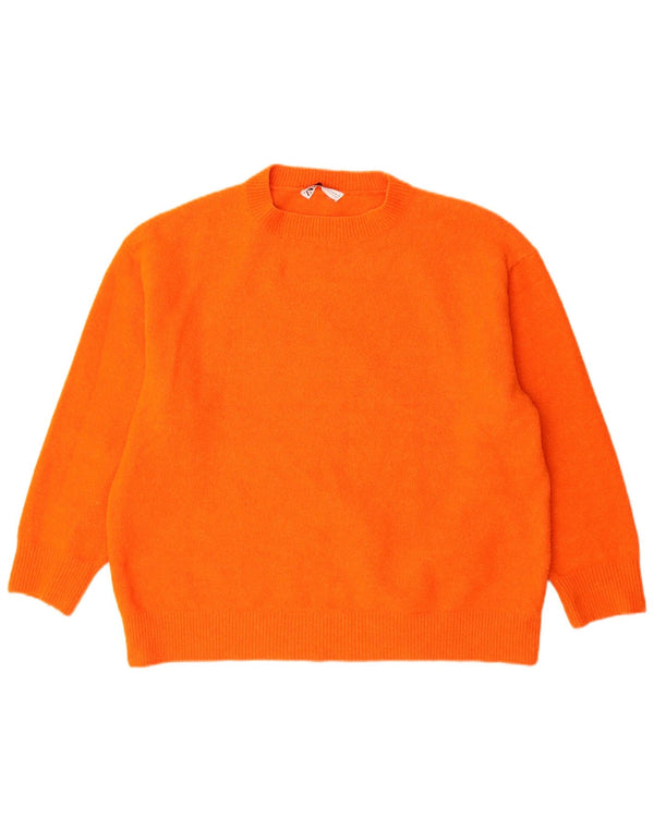 Zara Womens Oversized Crew Neck Jumper Sweater UK 14 Medium Orange Acrylic