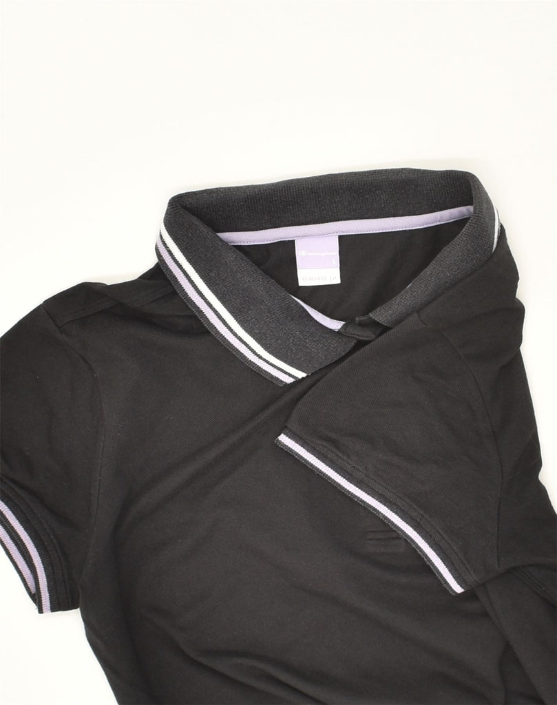 CHAMPION Womens Polo Shirt UK 14 Large Black Cotton | Vintage Champion | Thrift | Second-Hand Champion | Used Clothing | Messina Hembry 