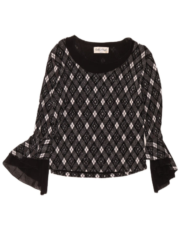 Vintage Womens Long Sleeve Blouse Top UK 10 Small Grey Geometric Acetate