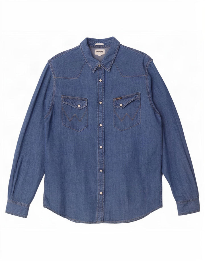 Wrangler Mens Slim Fit Denim Shirt Large Blue Cotton