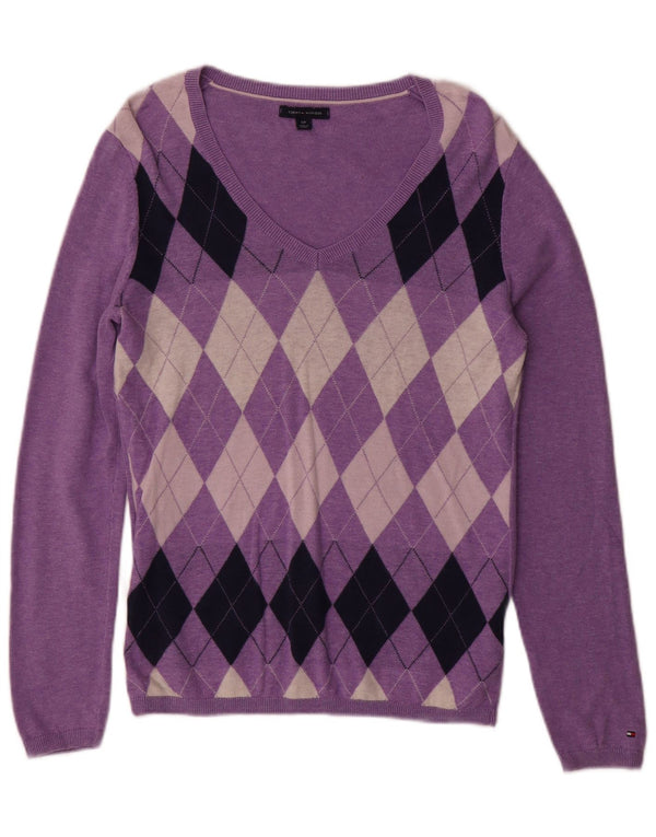 TOMMY HILFIGER Womens V-Neck Jumper Sweater UK 10 Small Purple