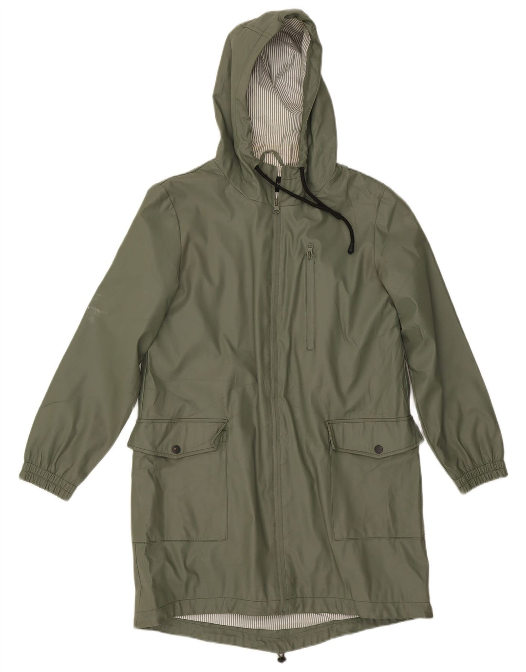 Zara Womens Hooded Raincoat UK 10 Small Green Polyester