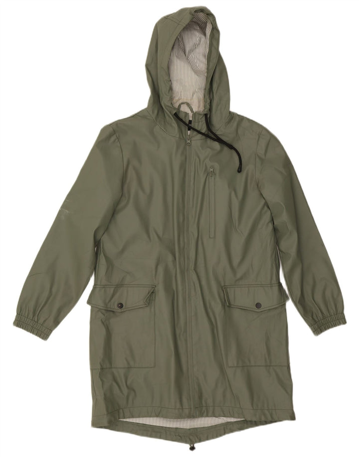 Zara Womens Hooded Raincoat UK 10 Small Green Polyester