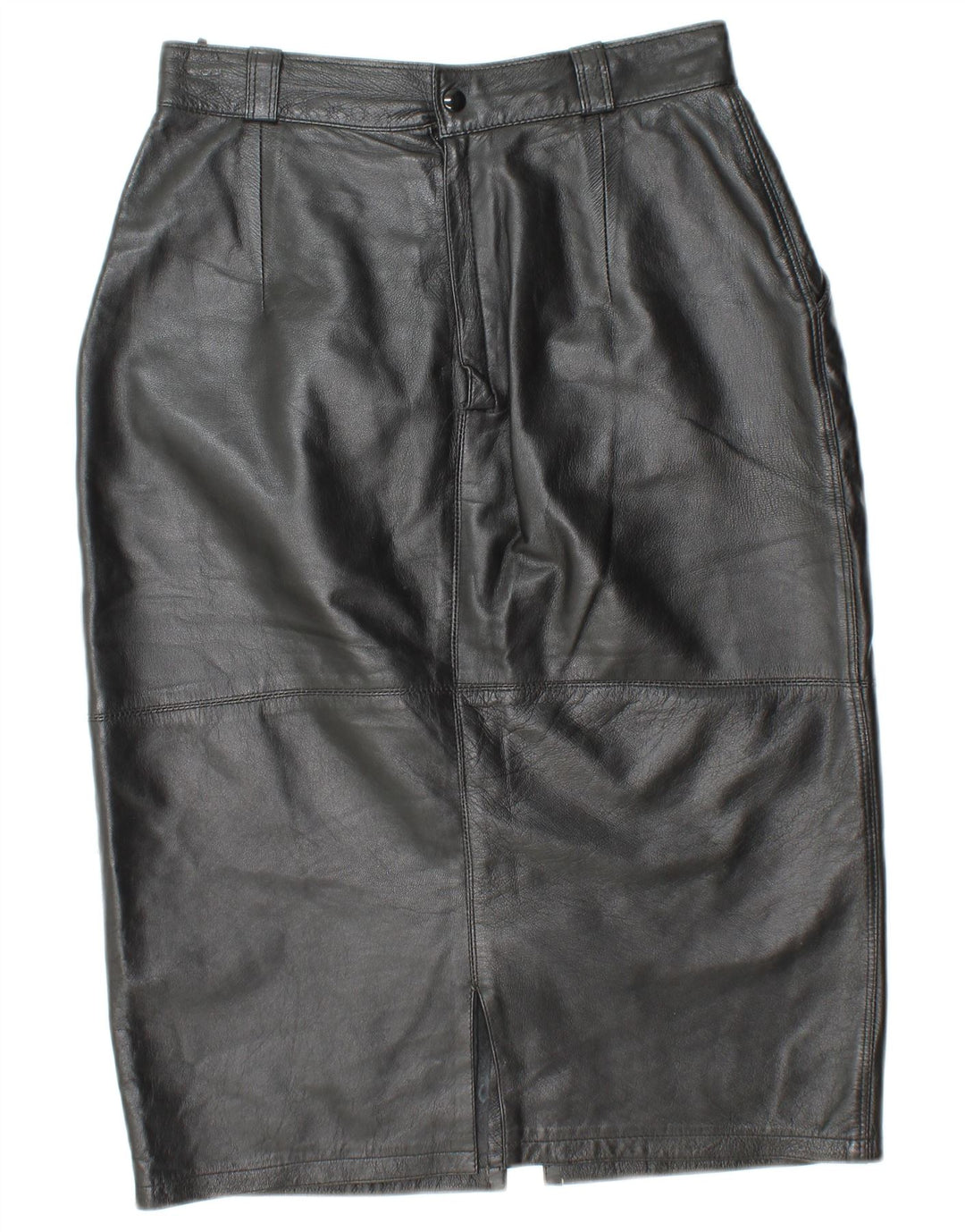 VINTAGE Womens High Waist Leather Skirt IT 44 Medium W26 Black Leather