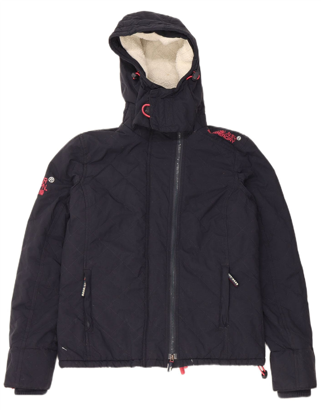 Superdry Womens Windcheater Hooded Windbreaker Jacket UK 16 Large Navy Blue
