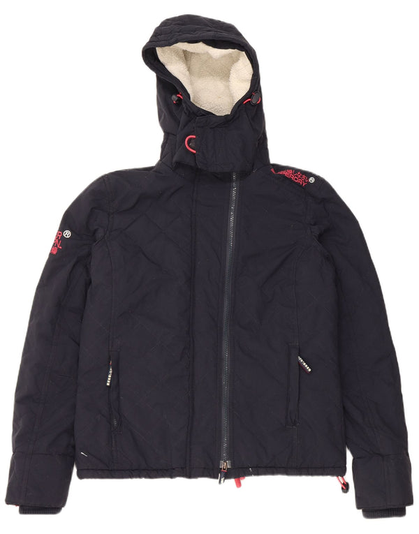 Superdry Womens Windcheater Hooded Windbreaker Jacket UK 16 Large Navy Blue
