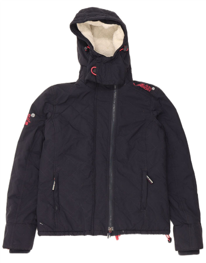 Superdry Womens Windcheater Hooded Windbreaker Jacket UK 16 Large Navy Blue