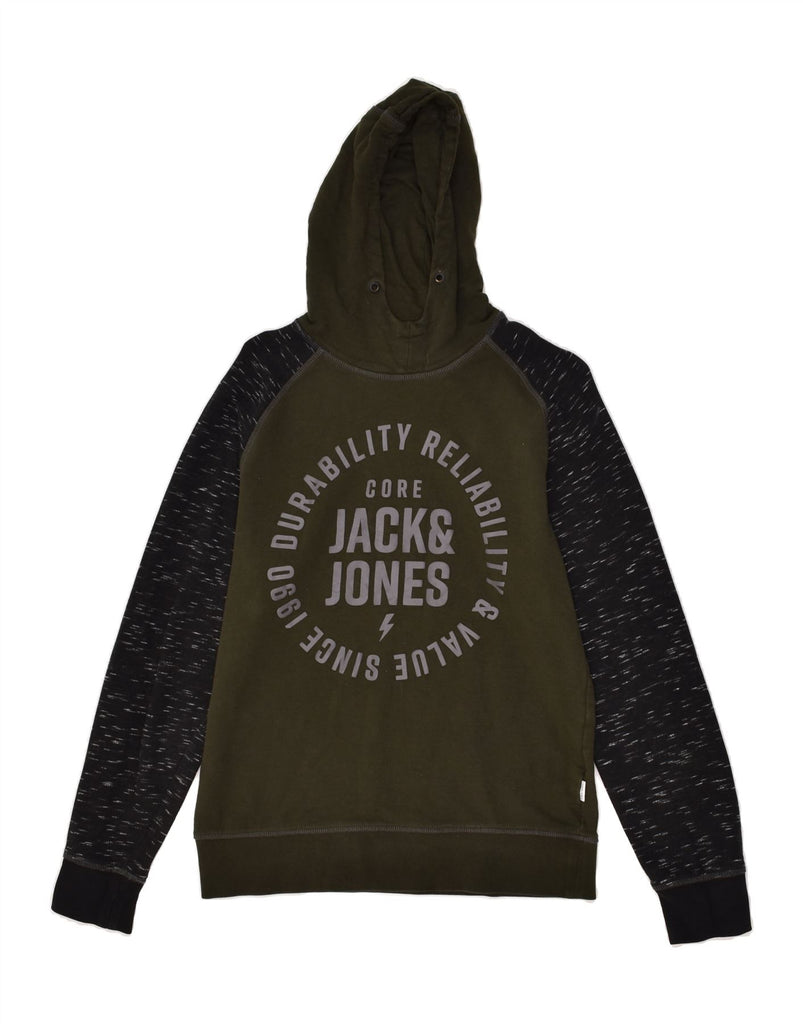 JACK & JONES Mens Graphic Hoodie Jumper Small Khaki Colourblock Cotton | Vintage Jack & Jones | Thrift | Second-Hand Jack & Jones | Used Clothing | Messina Hembry 