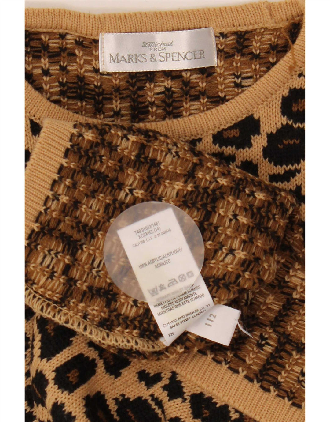 Marks & Spencer Womens Crew Neck Jumper Sweater UK 14 Large Brown
