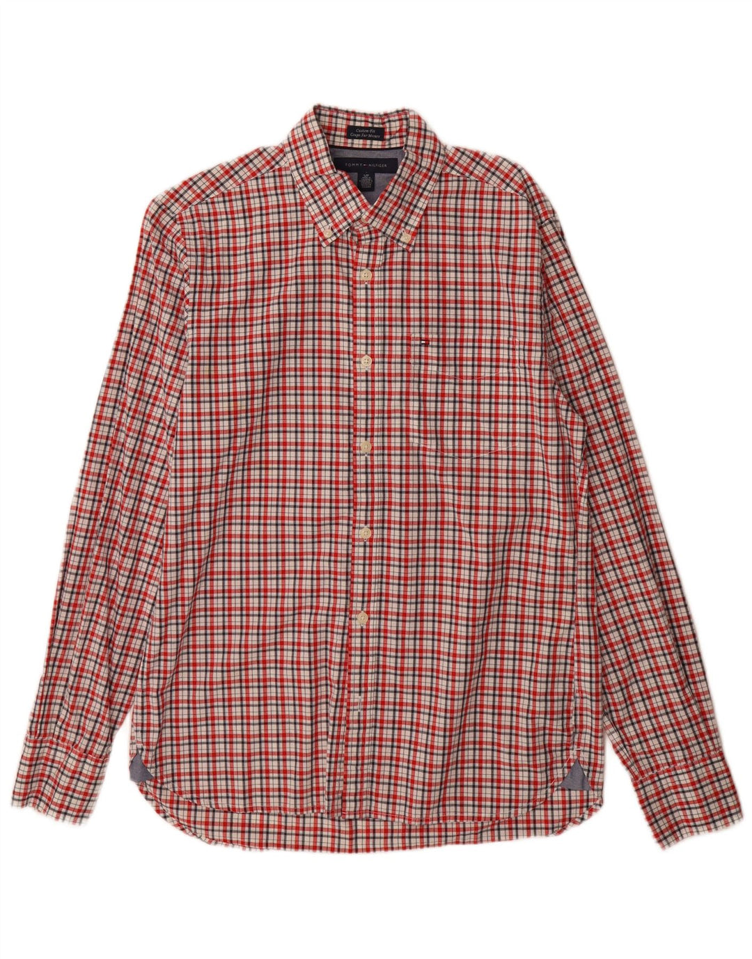 Tommy Hilfiger Mens Custom Fit Shirt Small Red Check Cotton
