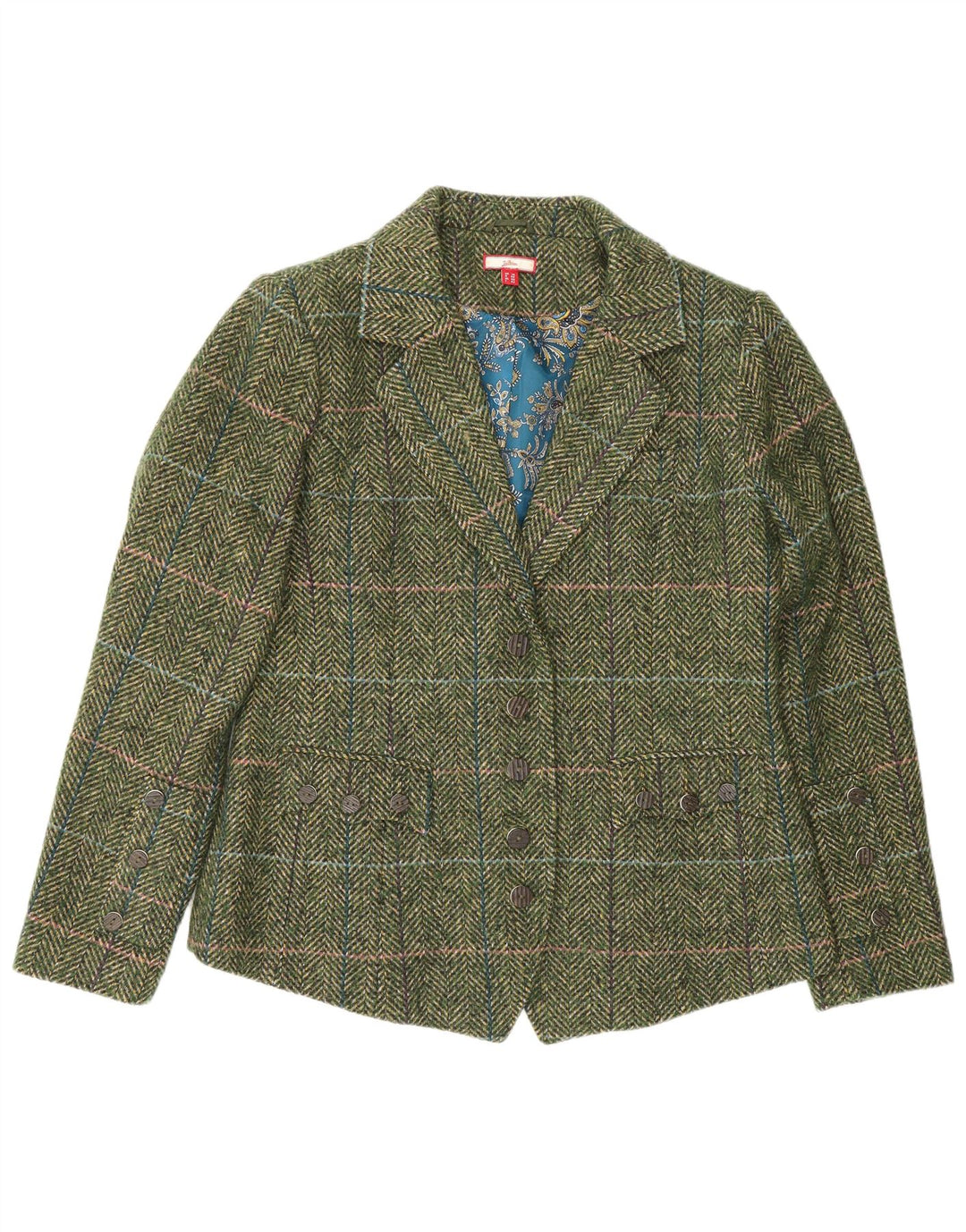 Joe Browns Womens 5 Button Blazer Jacket UK 14 Large Green Houndstooth