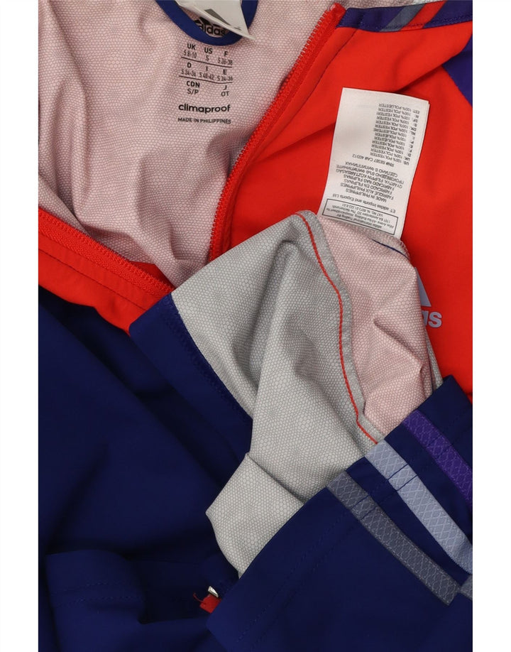 ADIDAS Womens Clima Proof Rain Jacket UK 8/10 Small Blue Colourblock