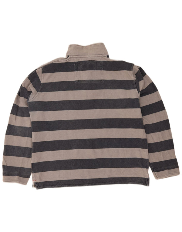 Crew Clothing Mens Button Neck Sweatshirt Jumper XL Grey Striped Cotton