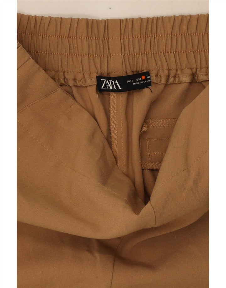Zara Womens Slim Cropped Trousers Large W33 L24 Beige Polyester