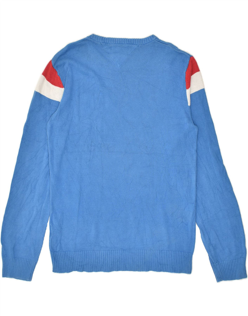 TOMMY HILFIGER Mens Graphic Crew Neck Jumper Sweater Large Blue Cotton | Vintage Tommy Hilfiger | Thrift | Second-Hand Tommy Hilfiger | Used Clothing | Messina Hembry 