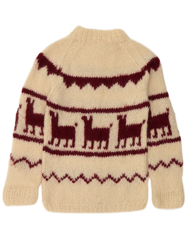 Vintage Womens Crew Neck Jumper Sweater UK 14 Medium Off White Aztec