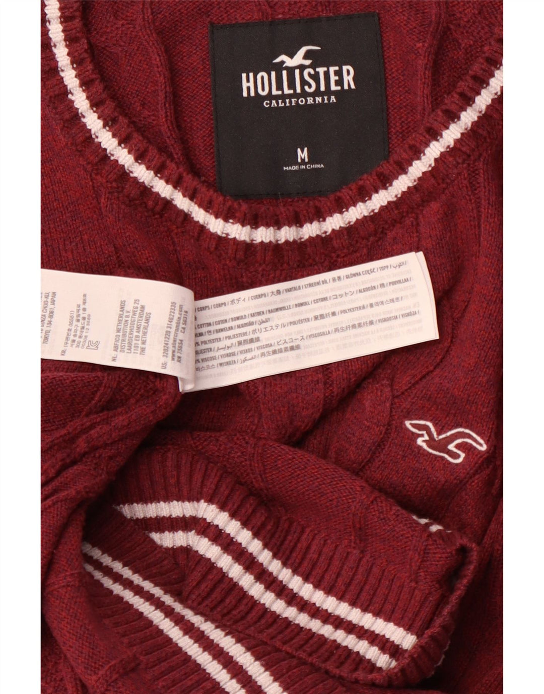 HOLLISTER Mens Crew Neck Jumper Sweater Medium Maroon Cotton