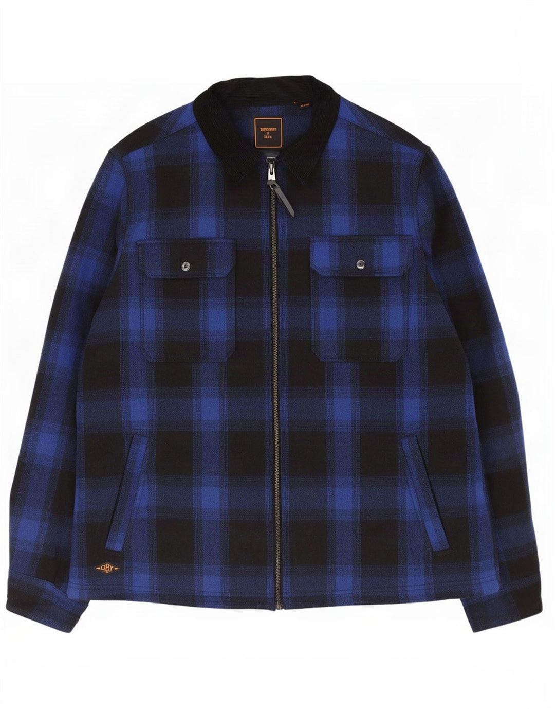 Superdry Mens Shacket Jacket UK 44 2XL Navy Blue Check Wool