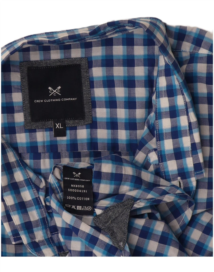 Crew Mens Short Sleeve Shirt XL Blue Check Cotton