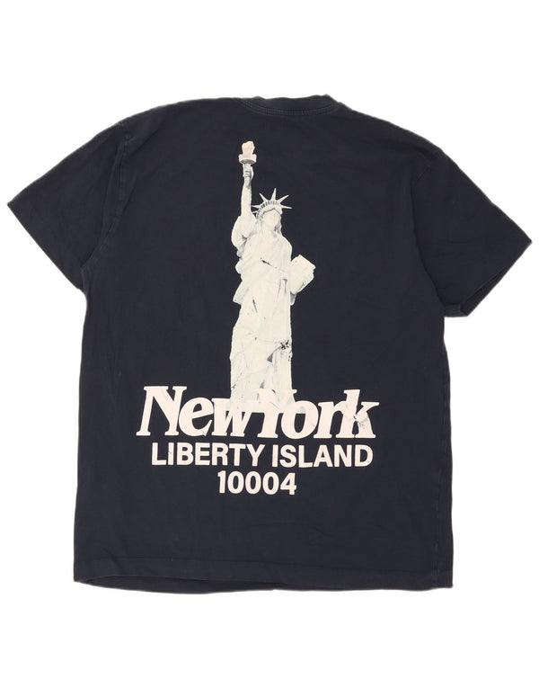 Jack & Jones Mens Graphic T-Shirt Top 2XL Navy Blue Cotton