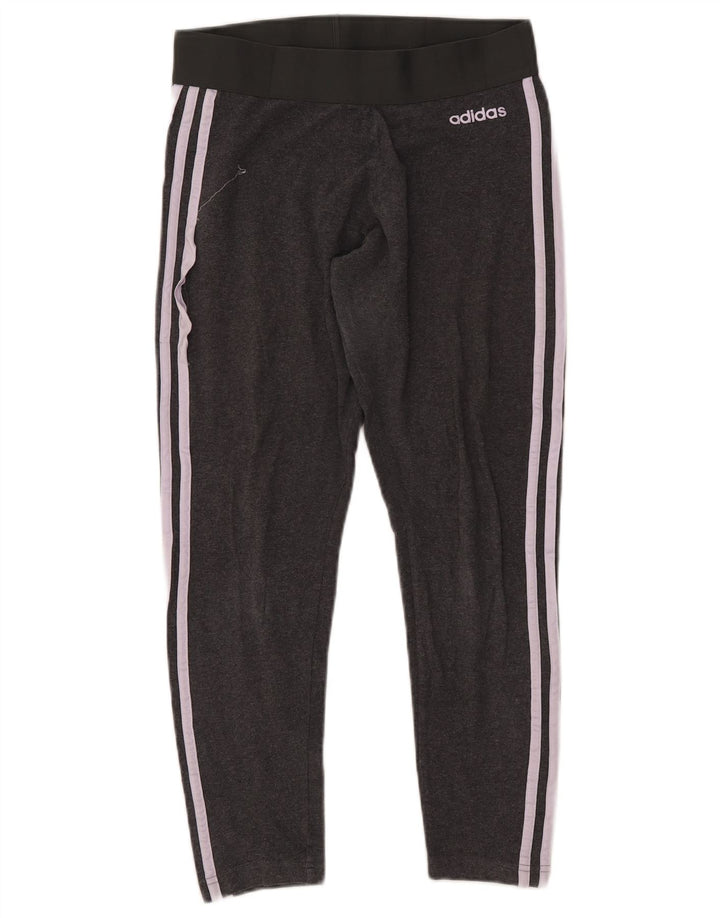 ADIDAS Womens Leggings UK 12 Medium  Grey Cotton