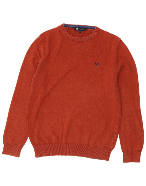 CREW CLOTHING Mens Crew Neck Jumper Sweater Small Orange Cotton