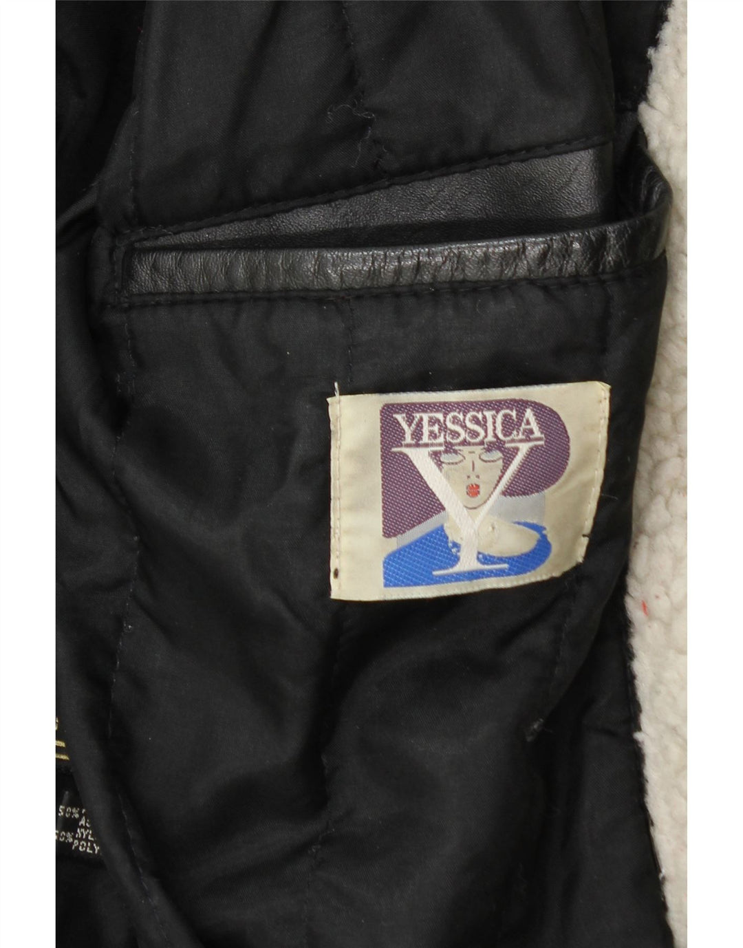 YESSICA Womens Sherpa Leather Jacket UK 18 XL Black Leather Vintage Yessica and Second-Hand Yessica from Messina Hembry 