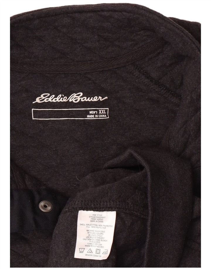 Eddie Bauer Mens Button Neck Sweatshirt Jumper 2XL Grey Geometric Cotton
