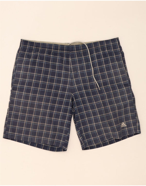 Adidas Mens Swimming Shorts Large  Navy Blue Check Cotton