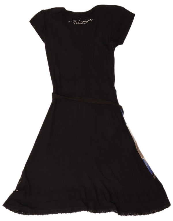 Desigual Womens Graphic A-Line Dress UK 12 Medium Black Floral Viscose