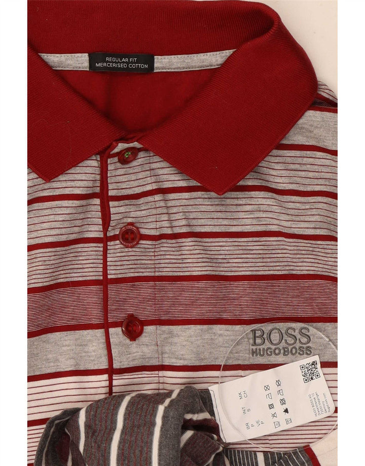 Hugo Boss Mens Regular Fit Polo Shirt Small Red Striped Cotton
