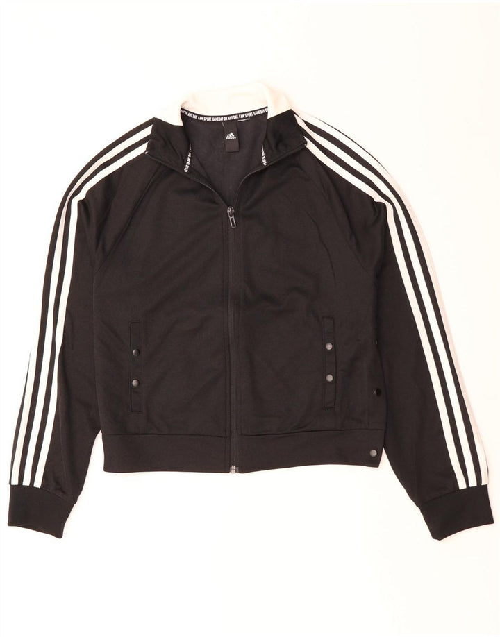 ADIDAS Womens Tracksuit Top Jacket UK 14 Medium Black Polyester