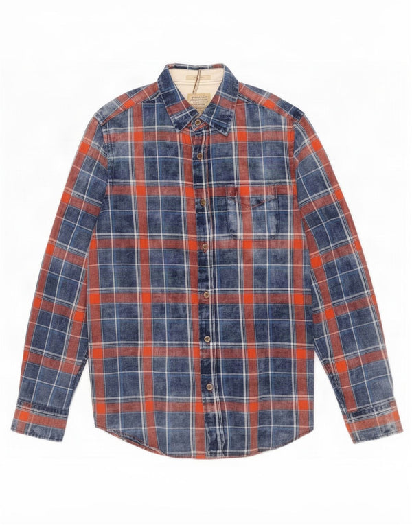 Marlboro Classics Mens Extra Slim Fit Flannel Shirt Large Navy Blue Check