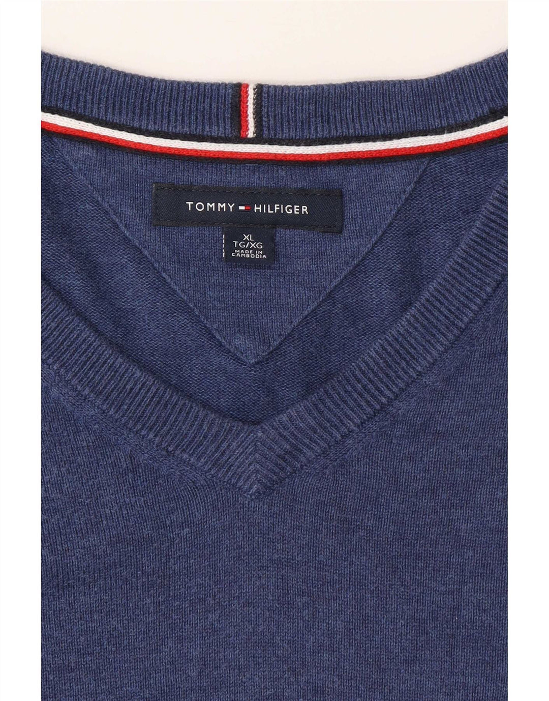 Tommy Hilfiger Mens V-Neck Jumper Sweater XL Blue Classic