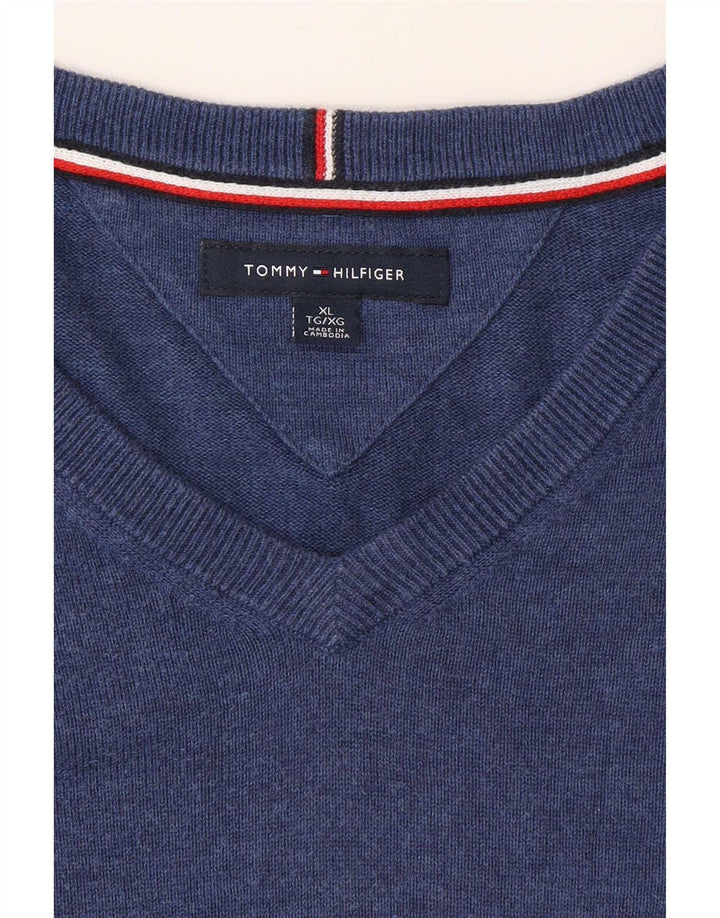 Tommy Hilfiger Mens V-Neck Jumper Sweater XL Blue Classic