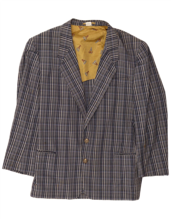 Green Fox Mens 2 Button 3/4 Sleeve Blazer Jacket UK 38 Medium Blue Check