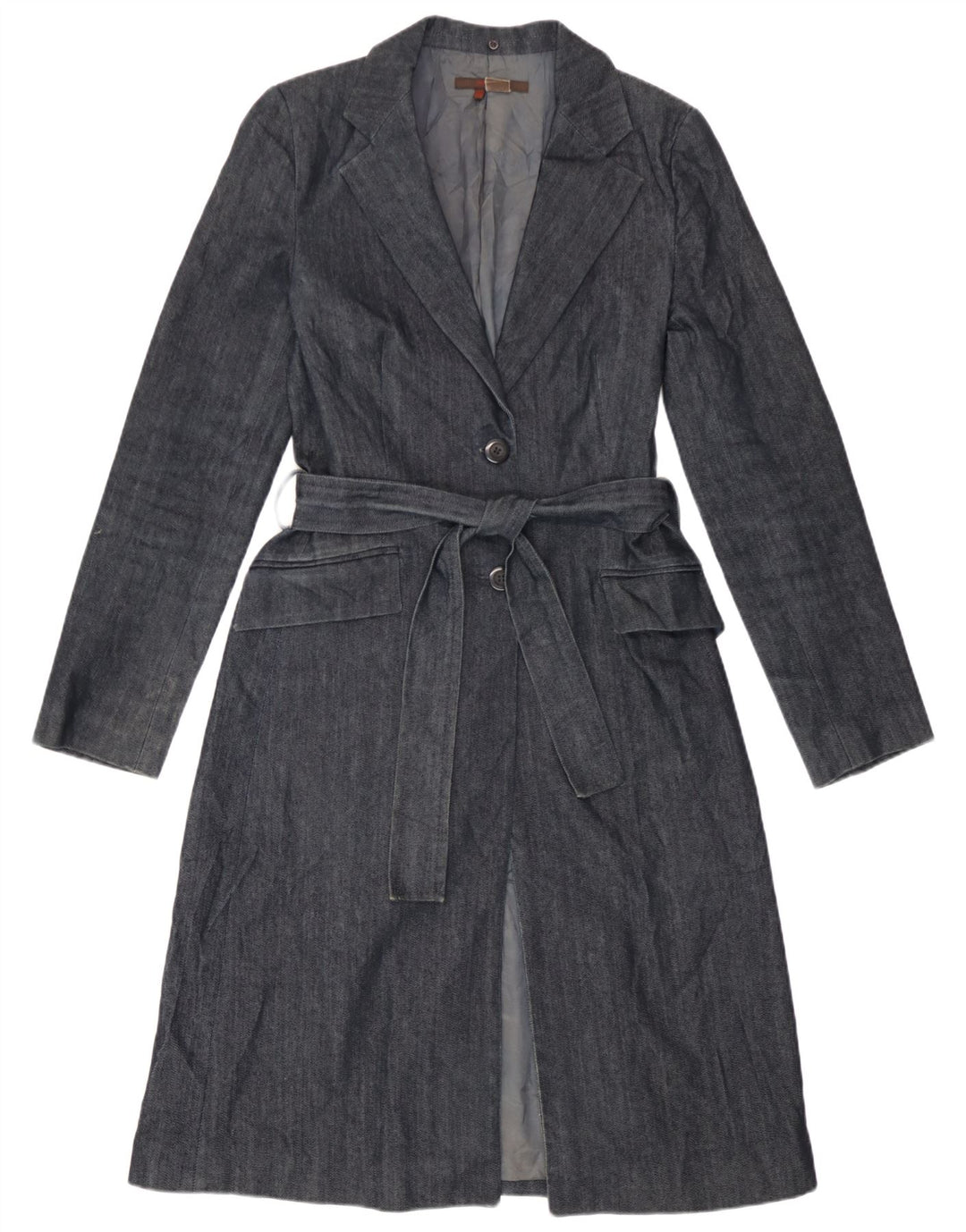 Zara Womens Overcoat UK 12 Medium Navy Blue Cotton
