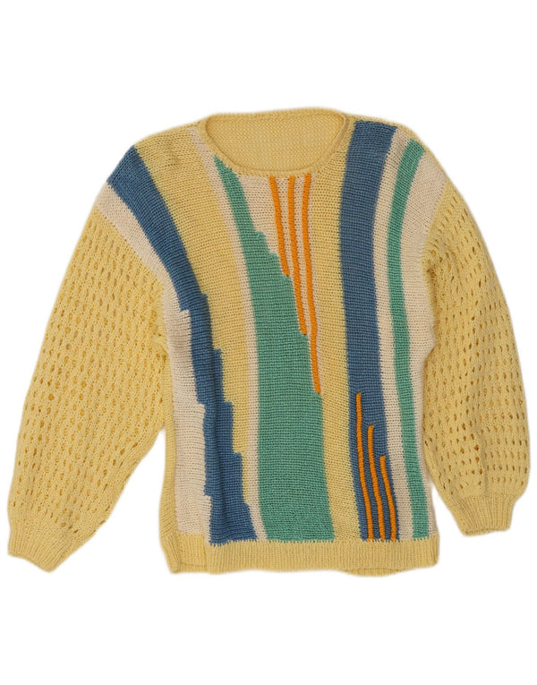 Vintage Womens Crew Neck Jumper Sweater UK 10 Small Yellow Colourblock