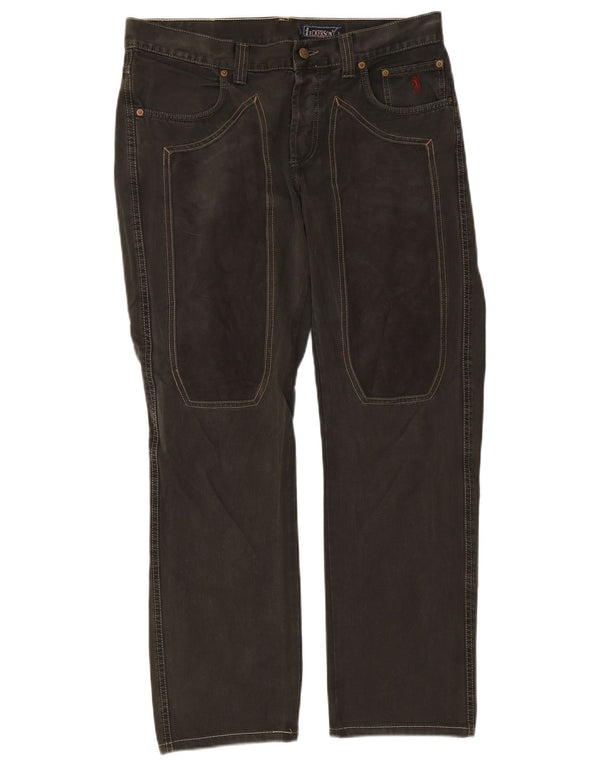 Jeckerson Mens Straight Casual Trousers W34 L30 Grey Cotton