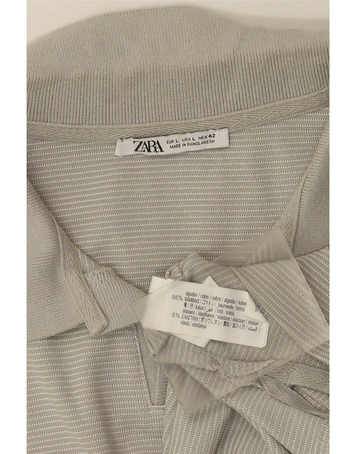 Zara Mens Polo Shirt Large Grey Pinstripe Cotton