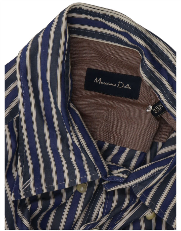 Massimo Dutti Mens Shirt XL Navy Blue Striped