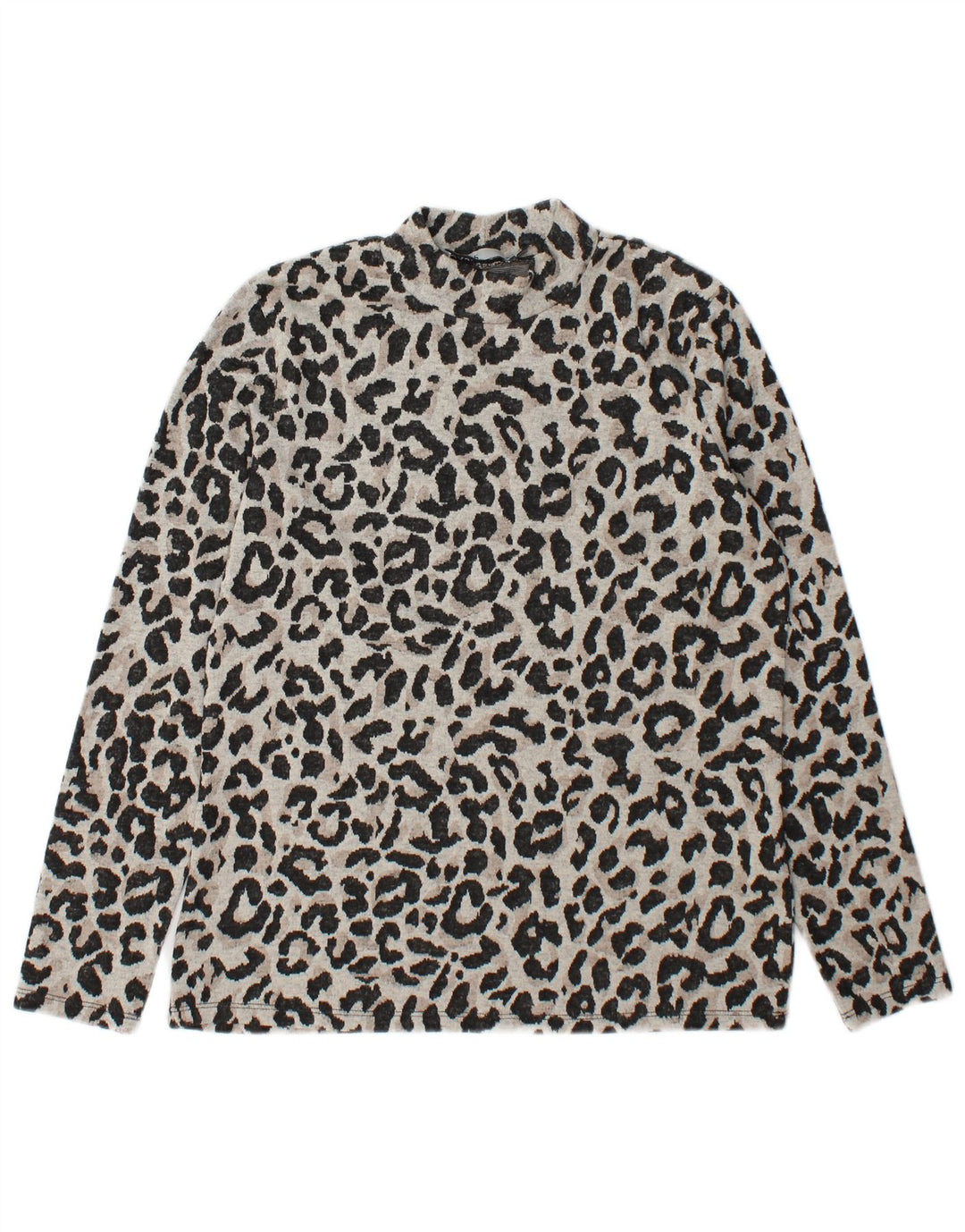 Oasis Womens Top Long Sleeve UK 14 Medium Grey Animal Print Polyester
