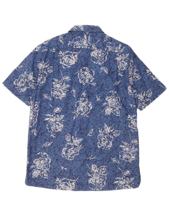 Naracamicee Mens Short Sleeve Shirt Medium Blue Floral Cotton
