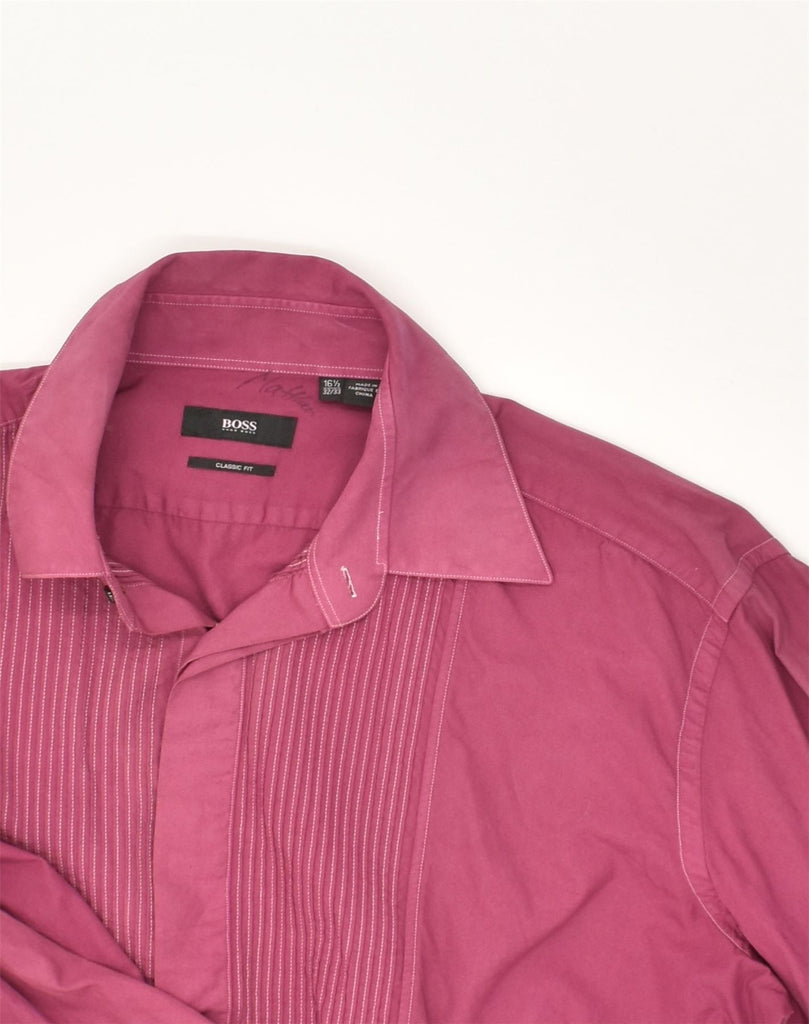 HUGO BOSS Mens Classic Fit Shirt UK 16 1/2 Large Pink Cotton | Vintage Hugo Boss | Thrift | Second-Hand Hugo Boss | Used Clothing | Messina Hembry 