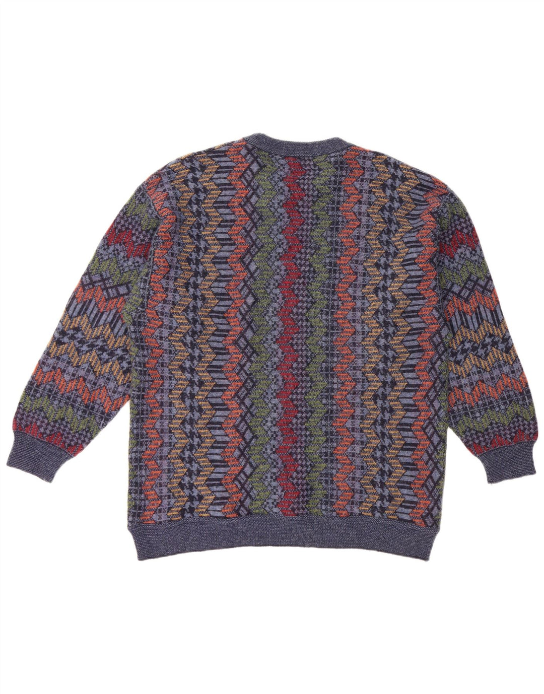 CASSAN Mens Boat Neck Jumper Sweater IT 52 Large Navy Blue Chevron Wool