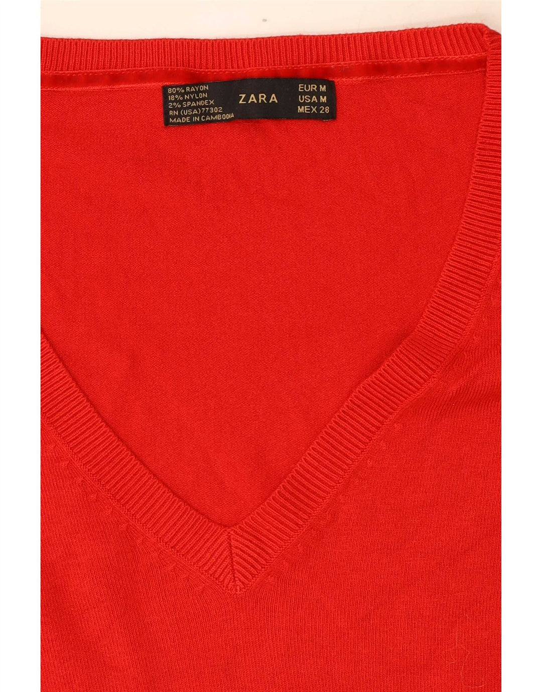 Zara Womens V-Neck Jumper Sweater UK 12 Medium Red Rayon