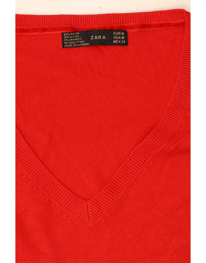 Zara Womens V-Neck Jumper Sweater UK 12 Medium Red Rayon
