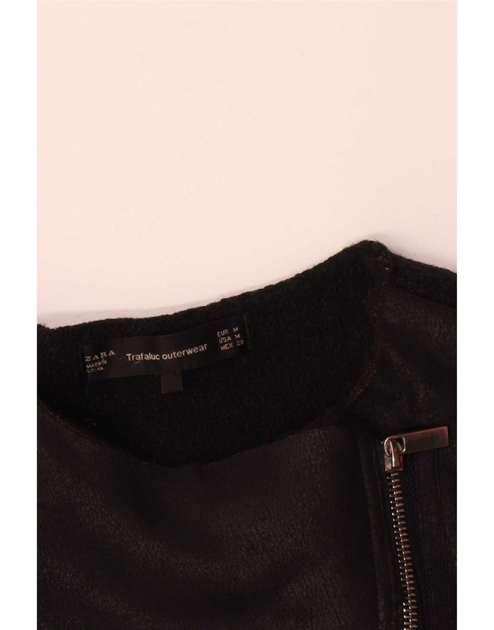 Zara Womens Leather Biker Jacket UK 12 Medium Black