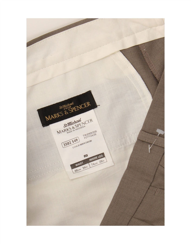 MARKS & SPENCER Mens Pegged Suit Trousers W34 L29 Beige Polyester Vintage Marks & Spencer and Second-Hand Marks & Spencer from Messina Hembry 